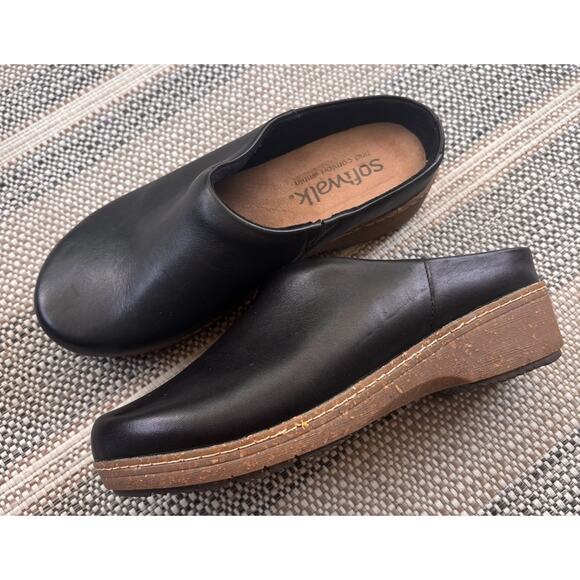 Softwalk Arvada Womens Clogs Sz 8.5WW Comfort Leather Slip-On Mule Shoes Black - Picture 3 of 6